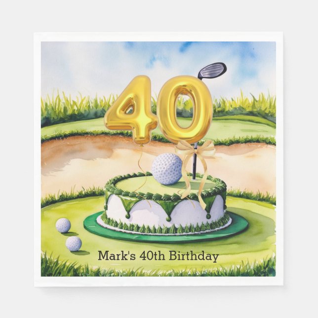 Serviette En Papier Golf 40th Birthday Cake pour Golfer Party (Devant)