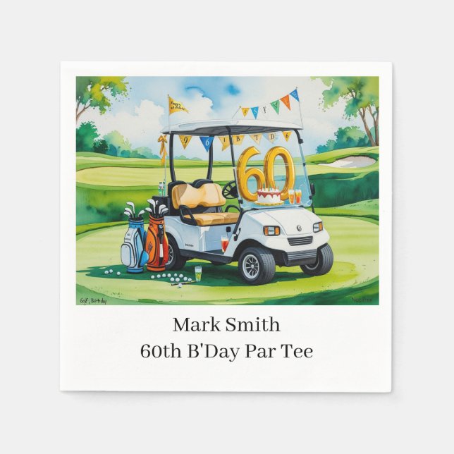 Serviette En Papier Golf 60e anniversaire avec Golf Panier sur mettre  (Devant)