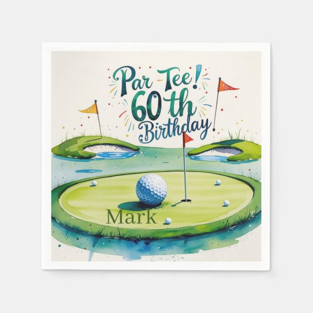 Serviette En Papier Golf 60e Anniversaire Parcelle de Golf Party (Devant)