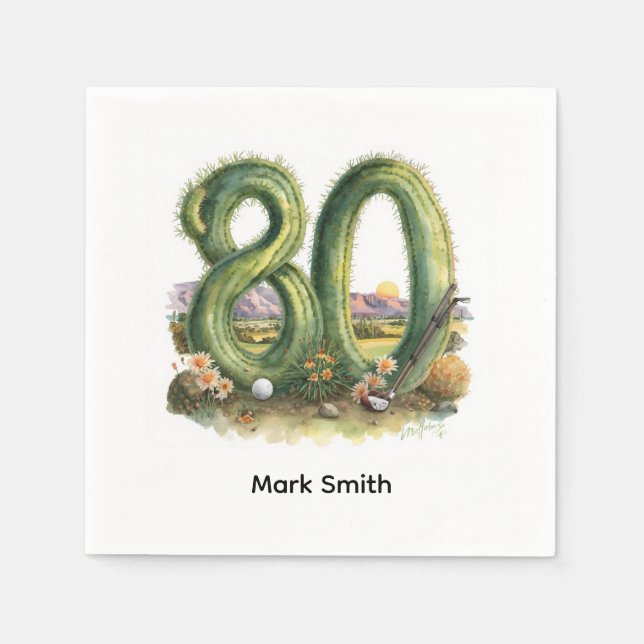 Serviette En Papier Golf 80th Birthday with golf ball  Arizona golfer (Devant)