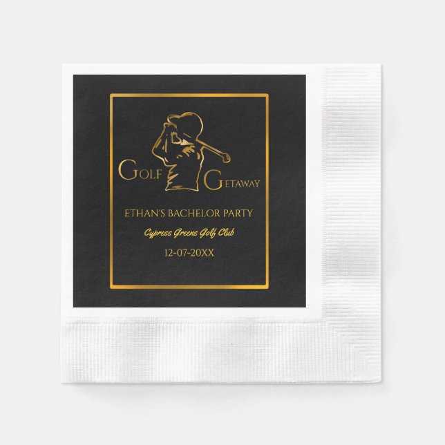 Serviette En Papier Golf Bachelor Party - Golfers Party Gold de luxe (Devant)
