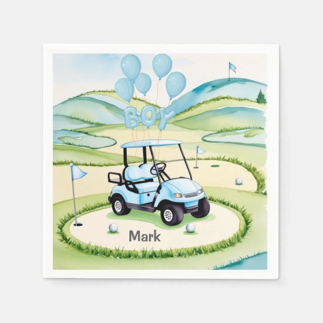 Serviette En Papier Golf Bébé Garçon Bleu thème (Devant)