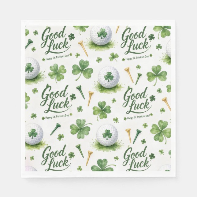 Serviette En Papier Golf Bonne Chance avec trèfle Saint-Patrick  (Devant)