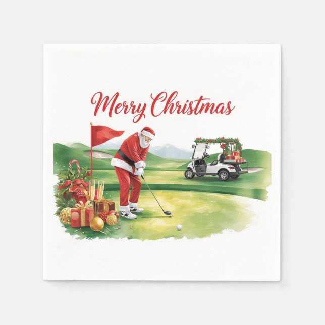 Serviette En Papier Golf Christmas with Santa Claus golfing (Devant)