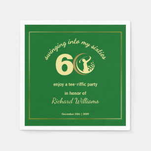 Serviette En Papier Golf Classic Vert Joueur Doré 60e Anniversaire  In