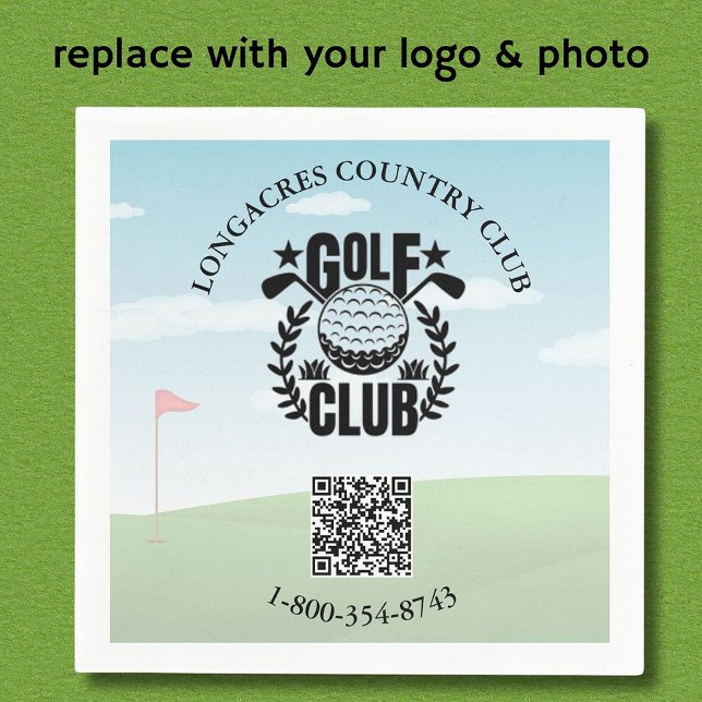 Serviette En Papier Golf Club League Photo Logo personnalisé Code QR (Créateur téléchargé)