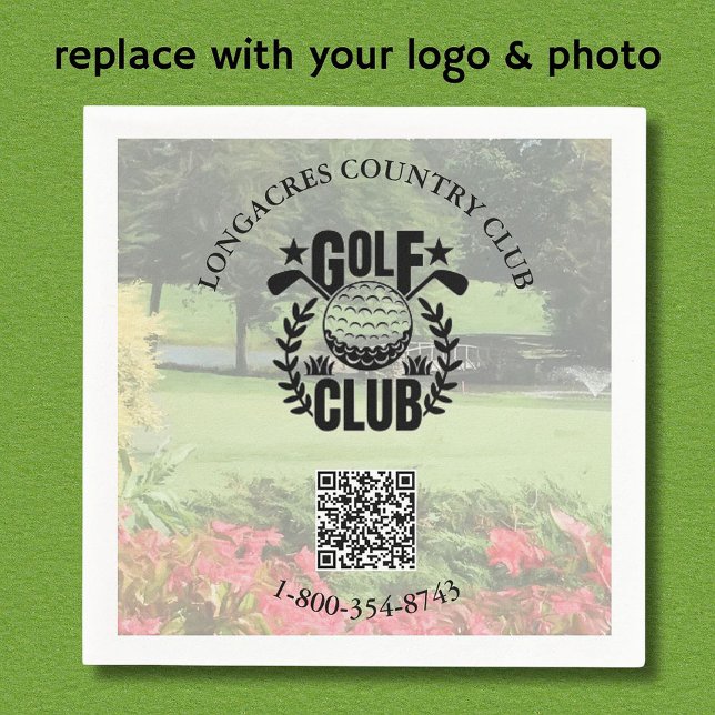 Serviette En Papier Golf Club League Photo Logo personnalisé Code QR (Créateur téléchargé)