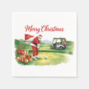 Serviette En Papier Golf de Noël avec le Père Noël jouant au golf