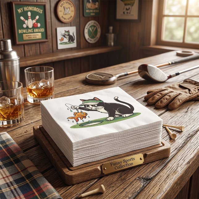 Serviette En Papier Golf Drôle Chat Pêche Aléa Hydrique (Créateur téléchargé)
