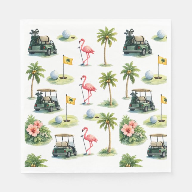 Serviette En Papier Golf Floride sur le thème du flamant rose (Devant)