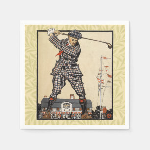 Serviette En Papier Golf Golfeur Vintage Antique Golf