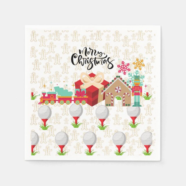 Serviette En Papier Golf Joyeux Noël avec cadeau de golf dans la boîte (Devant)