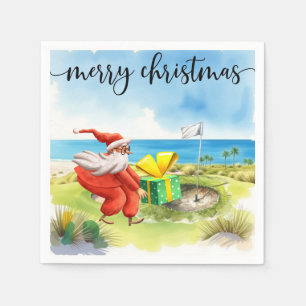 Serviette En Papier Golf Joyeux Noël avec le Père Noël