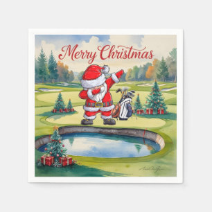 Serviette En Papier Golf Joyeux Noël avec le Père Noël