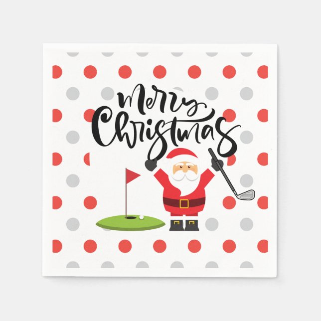 Serviette En Papier Golf Joyeux Noël avec le Père Noël (Devant)