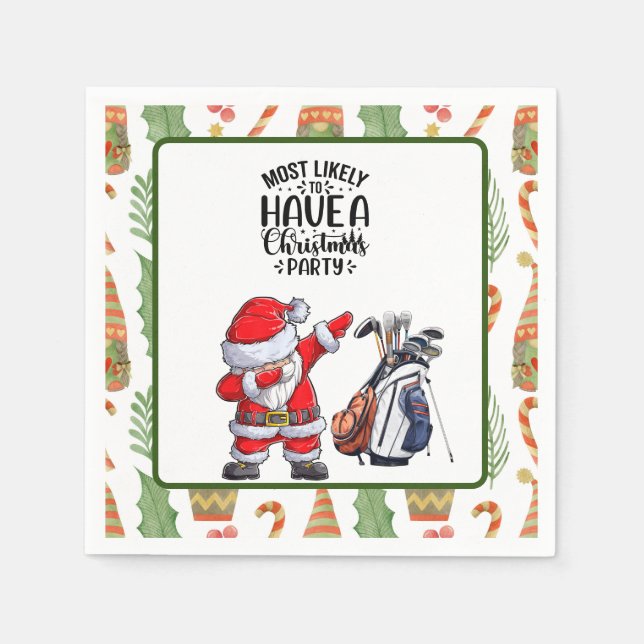 Serviette En Papier Golf Joyeux Noël avec le Père Noël (Devant)