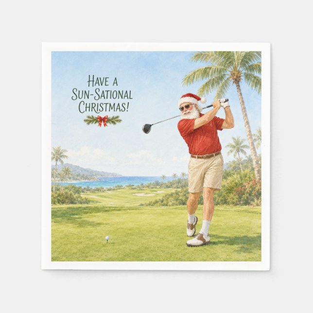 Serviette En Papier Golf Joyeux Noël avec le Père Noël (Devant)