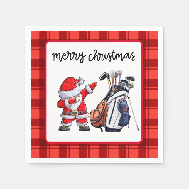 Serviette En Papier Golf Joyeux Noël avec le Père Noël (Devant)