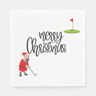 Serviette En Papier Golf Joyeux Noël avec le Père Noël et drapeau