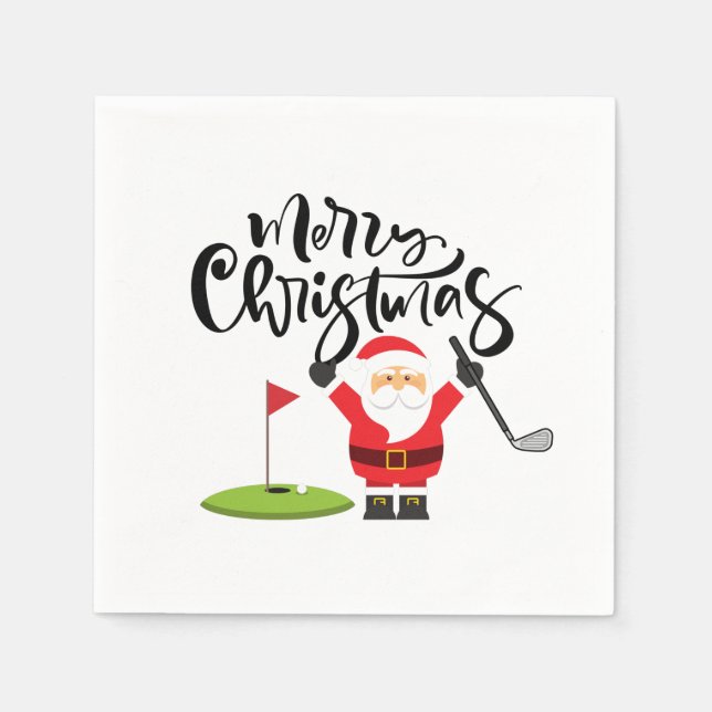 Serviette En Papier Golf Joyeux Noël avec Santa Claus Golf (Devant)