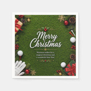 Serviette En Papier Golf Joyeux Noël balle de golf sur gazon vert