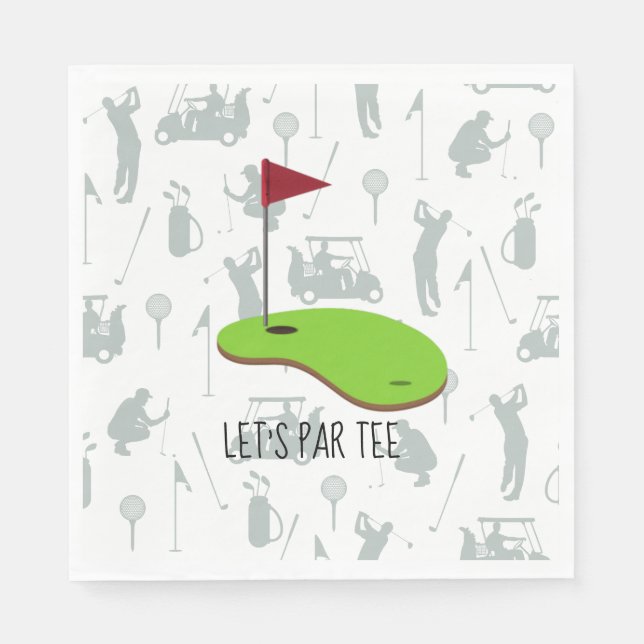Serviette En Papier Golf Let’s Par avec drapeau de golf sur vert blanc (Devant)