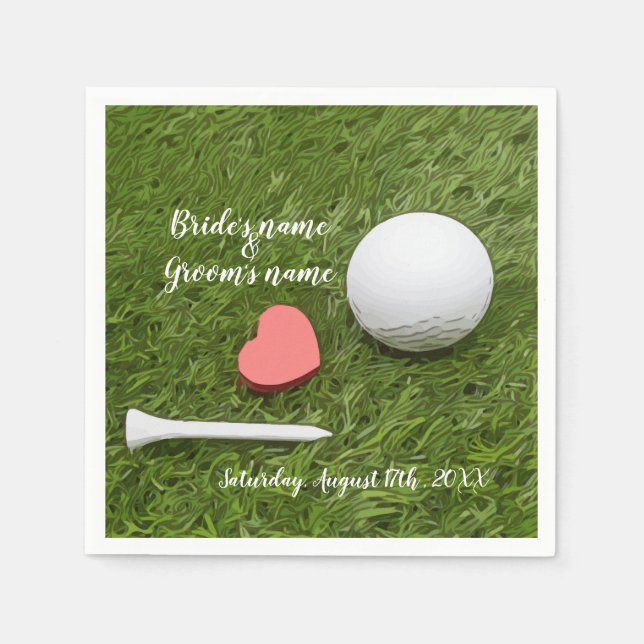 Serviette En Papier Golf Mariage balle de golf et tee avec amour vert (Devant)