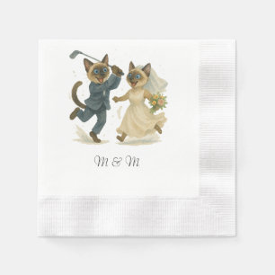 Serviette En Papier Golf Mariage pour Amoureux de les chats aquarelle