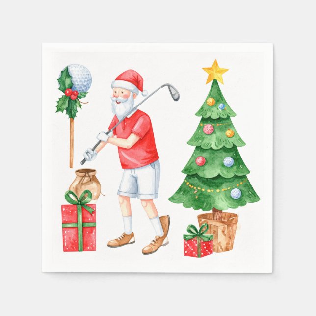 Serviette En Papier Golf Merry Christmas with Santa Claus Golfing (Devant)