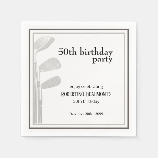 Serviette En Papier Golf Moderne Entreprise Blanc Noir 50 ans (Devant)