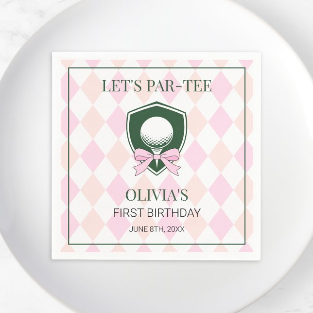 Serviette En Papier Golf moderne Rose Girls Sports 1er anniversaire Pa (Modern Golf Pink Girls Sports 1st Birthday Par-tee Napkins)