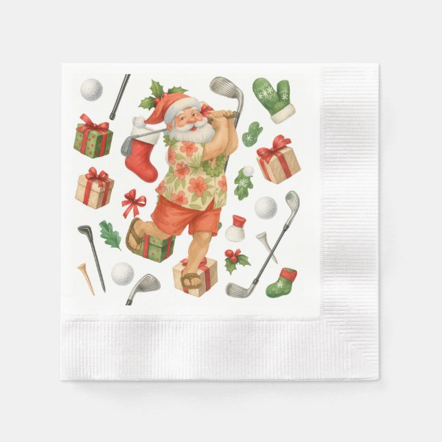 Serviette En Papier Golf Noël Heure d'été Santa Claus Golf (Devant)