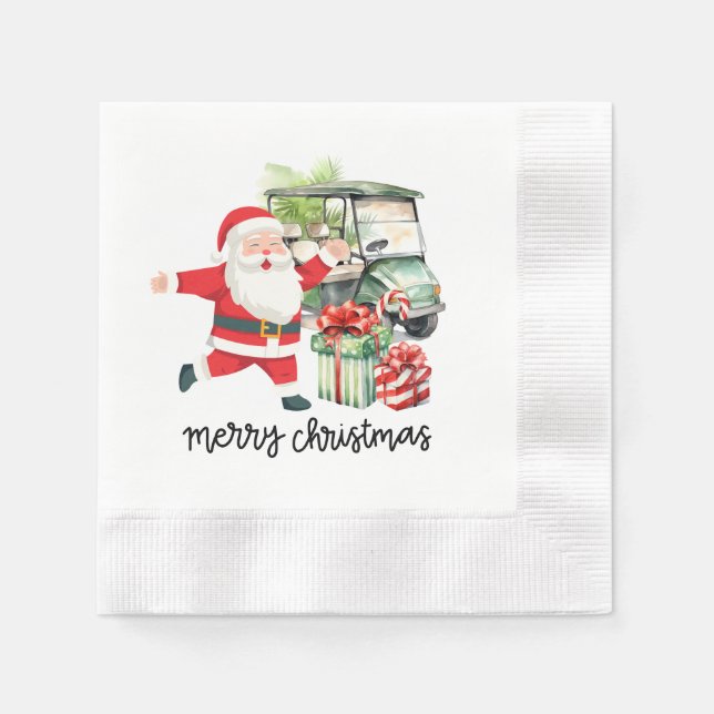 Serviette En Papier Golf Santa Claus et Golf Cart Noël (Devant)