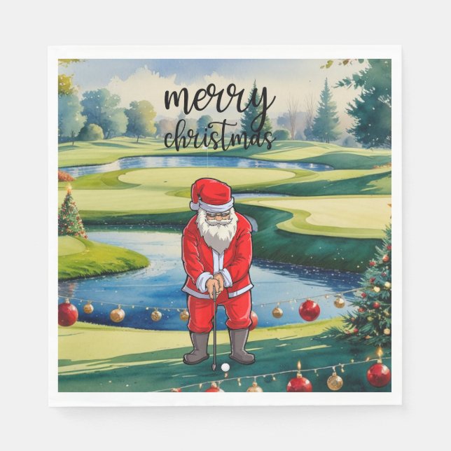 Serviette En Papier Golf Santa Claus is golfing on Christmas (Devant)