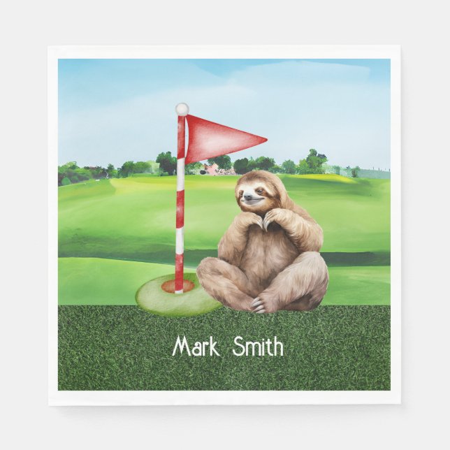 Serviette En Papier Golf Sloth Golfer à l'herbe verte (Devant)