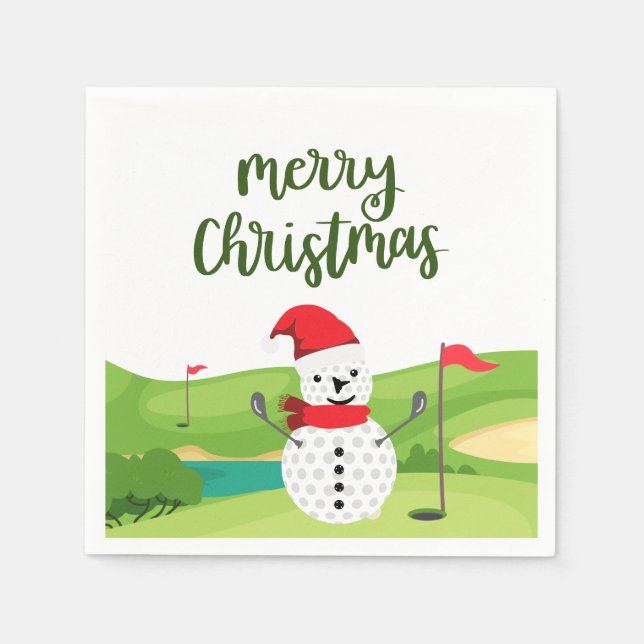 Serviette En Papier Golf Snowman pour Golfer Joyeux Noël (Devant)