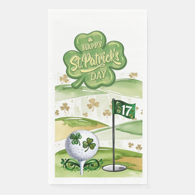 Serviette En Papier Golf St. Patrick's Day pour le golfeur avec drapea (Devant)
