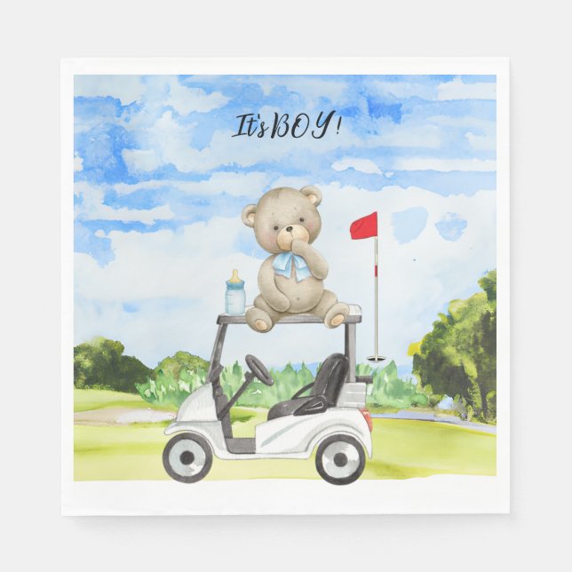 Serviette En Papier Golf Teddy Bear It's Boy for Baby shower (Devant)