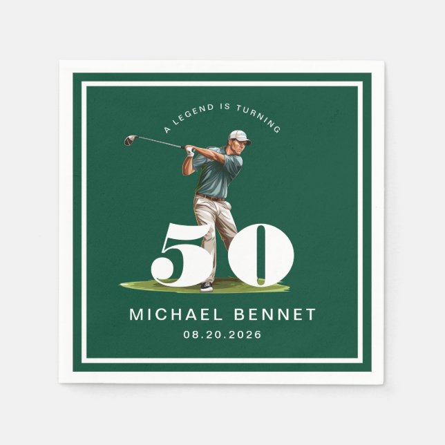 Serviette En Papier Golf Vert Élégant 50e Anniversaire (Devant)