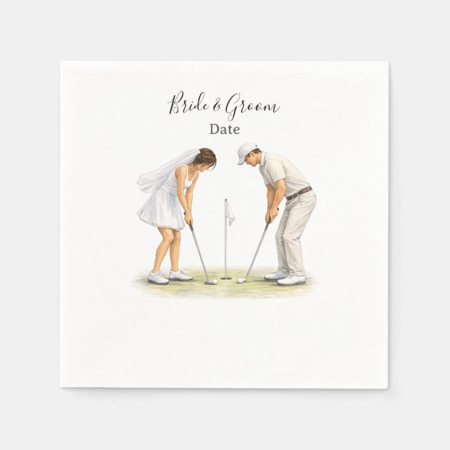 Serviette En Papier Golf wedding Birde and Groom on Putting Green (Devant)