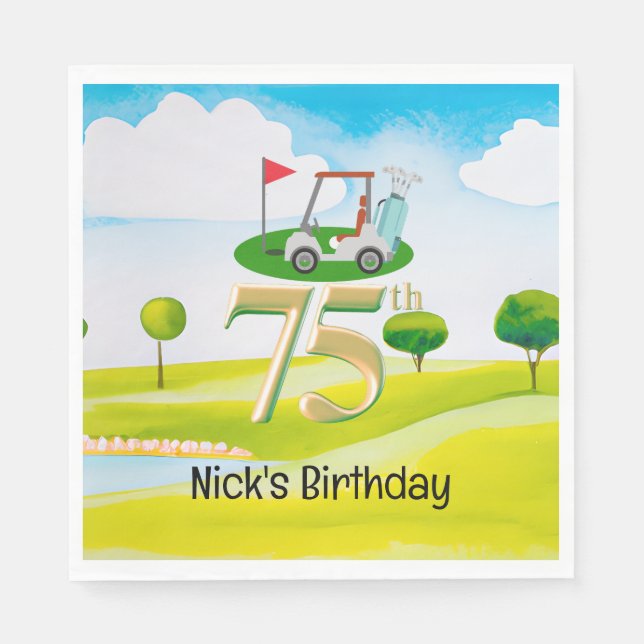 Serviette En Papier Golfer 75e anniversaire sur le terrain de golf (Devant)