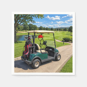 Serviette En Papier Golfeur bonhomme allumette dans un chariot de golf