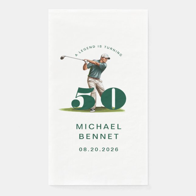 Serviette En Papier Golfeur Moderne 50e Anniversaire (Devant)