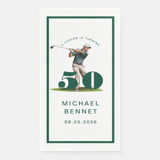 Serviette En Papier Golfeur Moderne 50e Anniversaire (Devant)