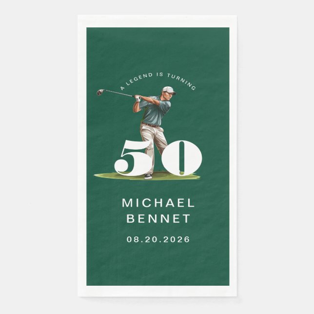 Serviette En Papier Golfeur Vert Moderne 50e Anniversaire (Devant)