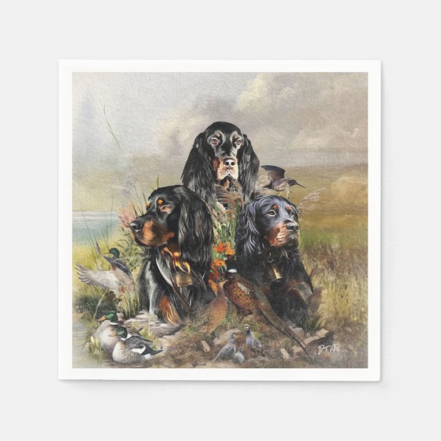 Serviette En Papier Gordon Setters, Passion pour les oiseaux, Art (Devant)