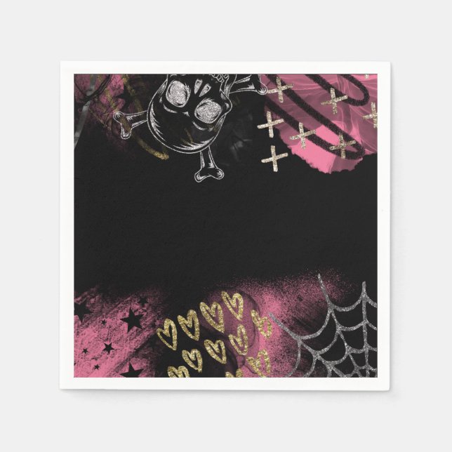 Serviette En Papier Goth Skull Halloween Sweet 16 Anniversaire Fête (Devant)