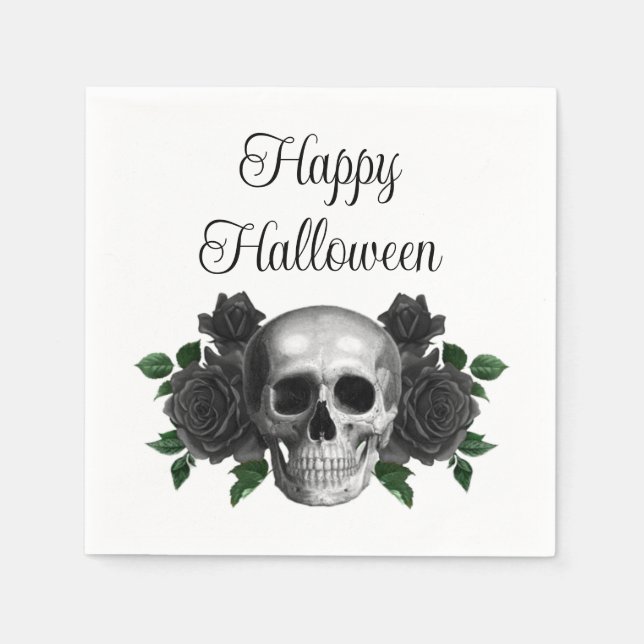 Serviette En Papier Gothic Black Floral Skull Halloween (Devant)