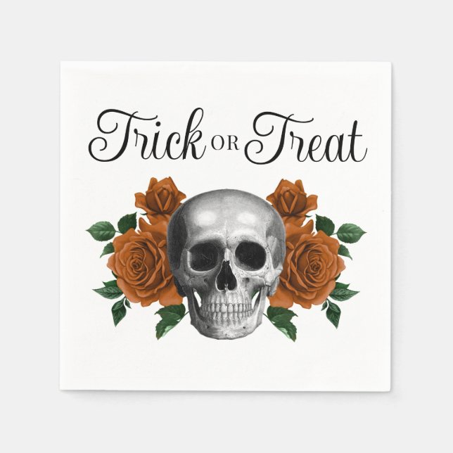 Serviette En Papier Gothic Floral Skull Trick Or Treat Halloween (Devant)