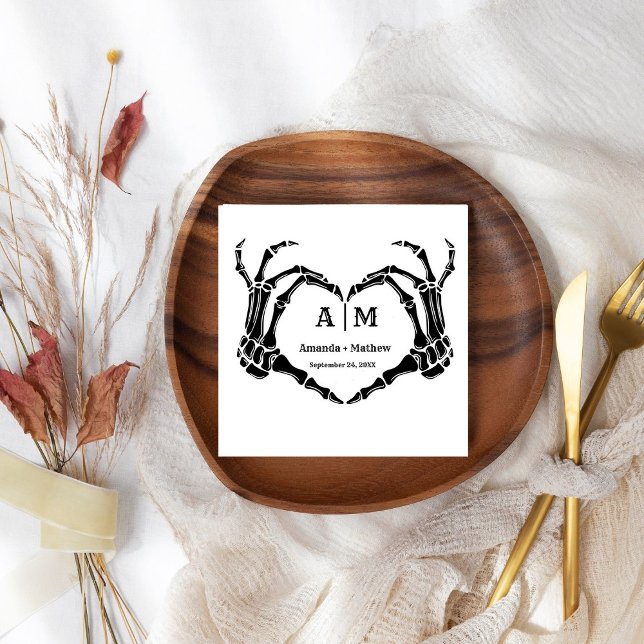 Serviette En Papier Gothic Halloween Skull Hand Heart Black Wedding (Créateur téléchargé)